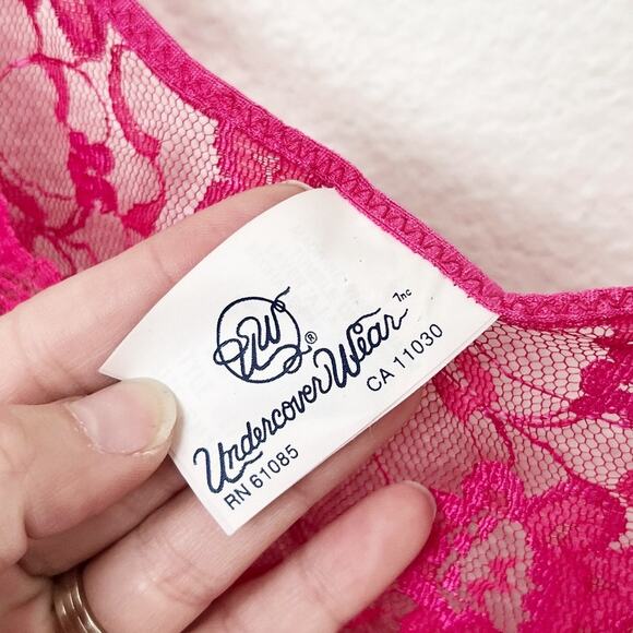 [Vintage] 80s Undercover Wear Pink Floral Lace Lingerie Teddy & Robe Sz Small S - Picture 14 of 15